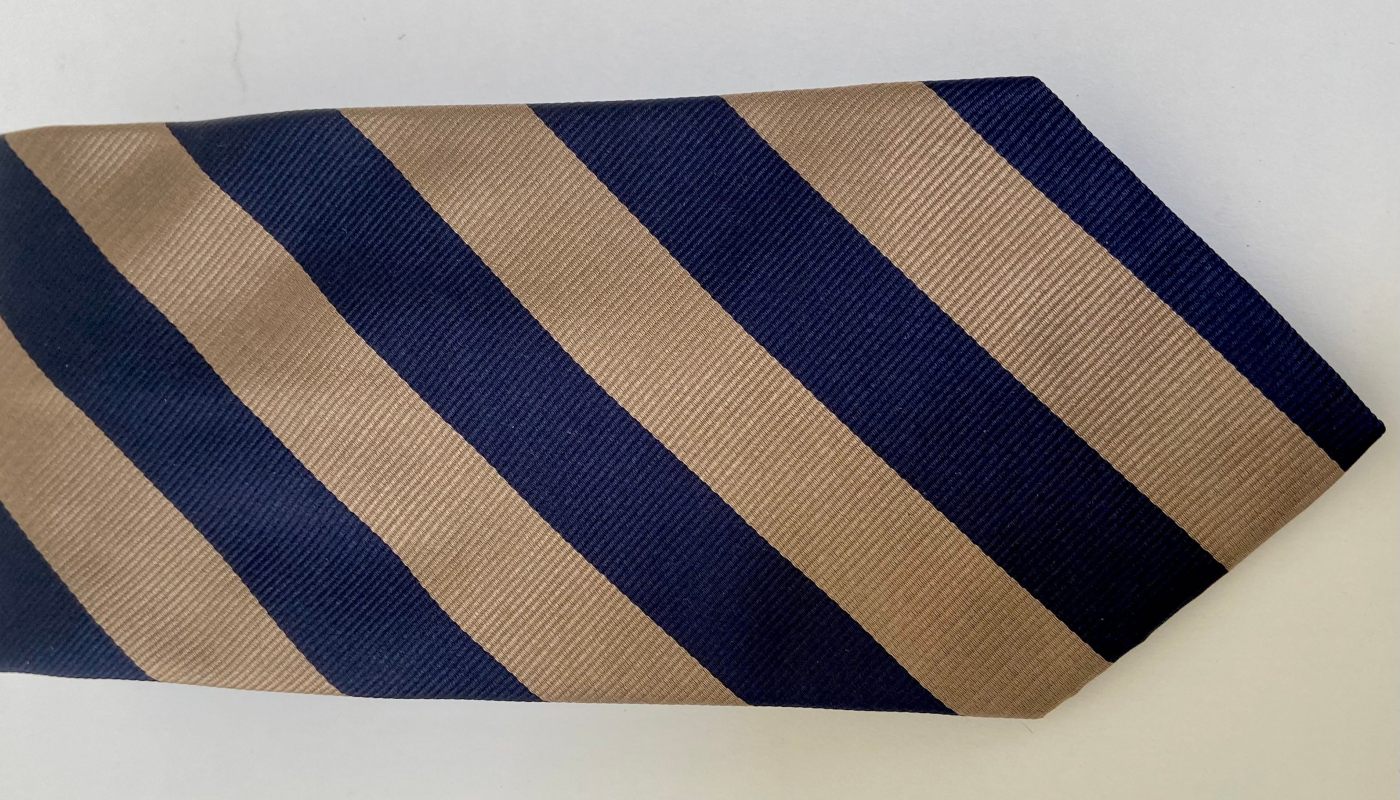 Zijde stropdas diagonale strepen blauw beige